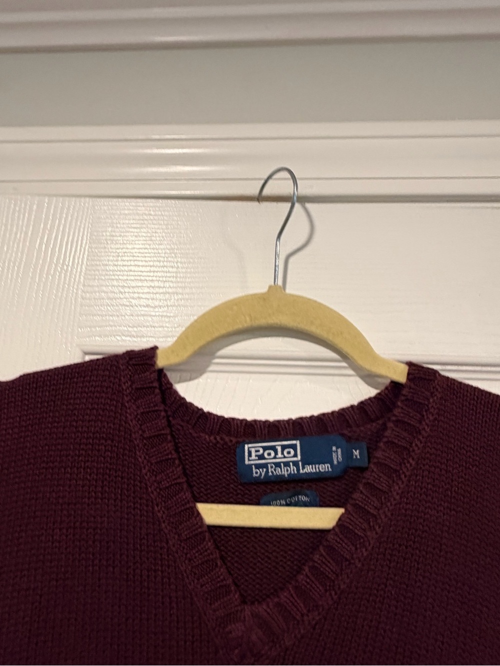 Polo Ralph Lauren Size M Burgundy Sweater Vest V Neck 100% Cotton Gold Pony Logo - Picture 2 of 7